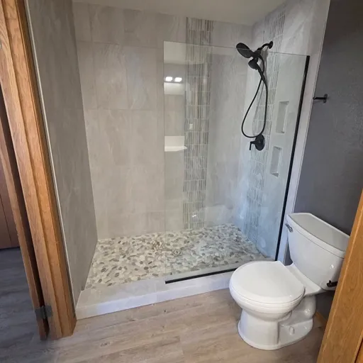 Residential walk in shower installation with tile in North Dakota 