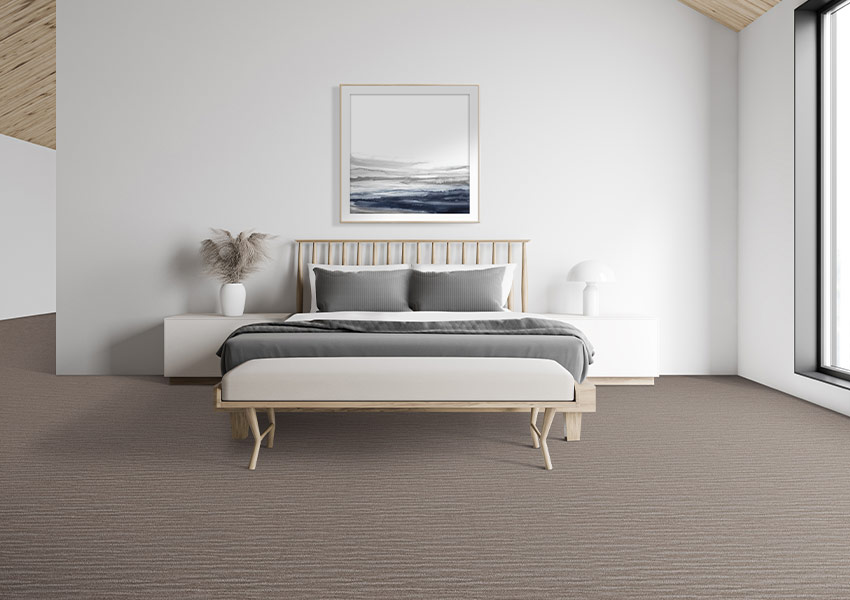 beige pattern carpet in bedroom
